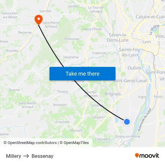 Millery to Bessenay map