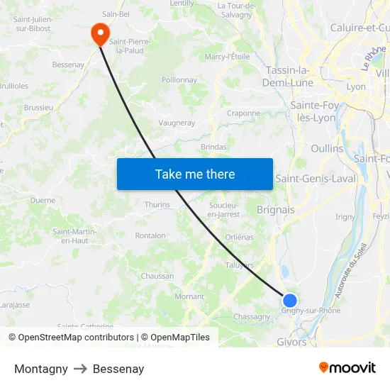 Montagny to Bessenay map