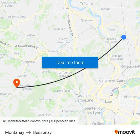 Montanay to Bessenay map