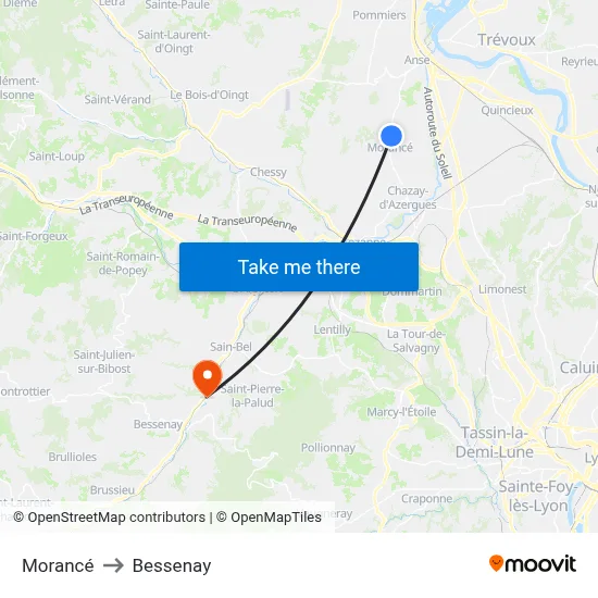 Morancé to Bessenay map