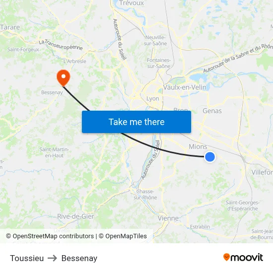 Toussieu to Bessenay map