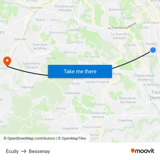 Écully to Bessenay map