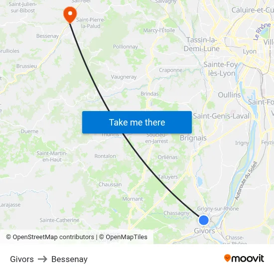 Givors to Bessenay map