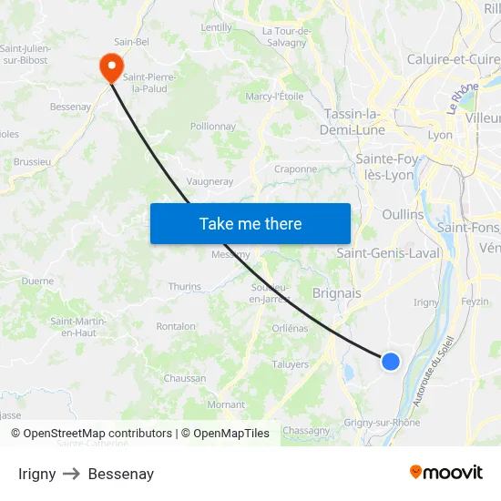 Irigny to Bessenay map