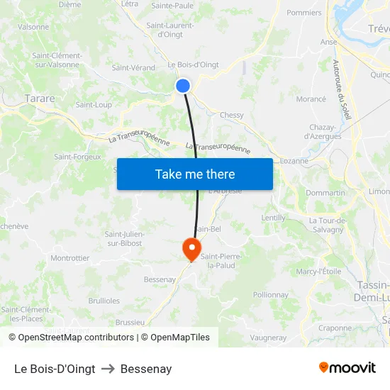 Le Bois-D'Oingt to Bessenay map