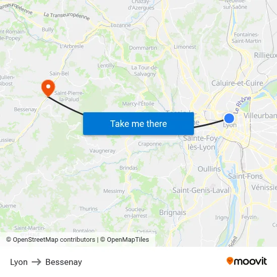 Lyon to Bessenay map