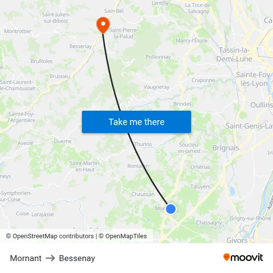 Mornant to Bessenay map