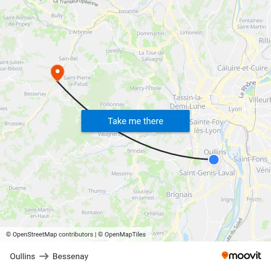 Oullins to Bessenay map