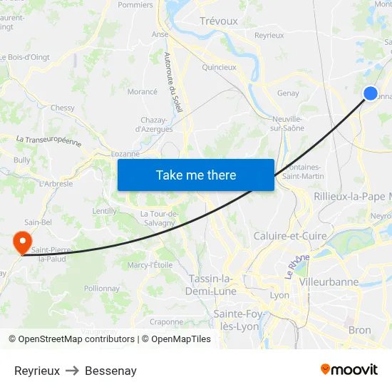 Reyrieux to Bessenay map