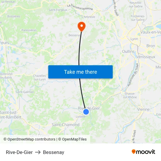 Rive-De-Gier to Bessenay map