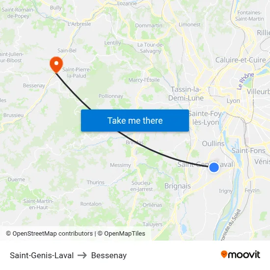 Saint-Genis-Laval to Bessenay map