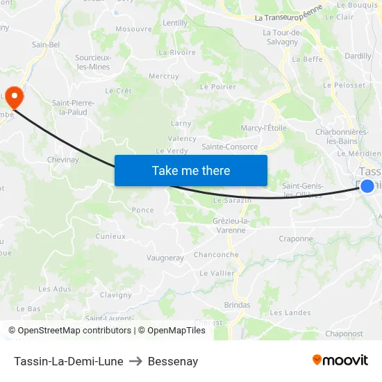 Tassin-La-Demi-Lune to Bessenay map