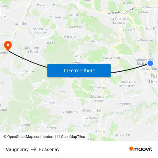 Vaugneray to Bessenay map