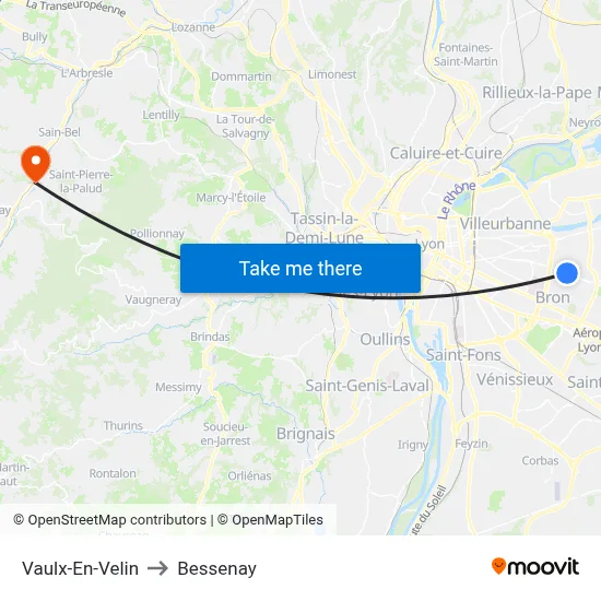 Vaulx-En-Velin to Bessenay map