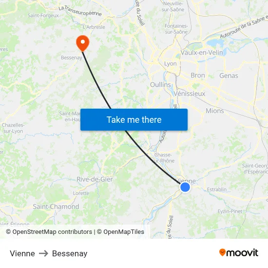 Vienne to Bessenay map