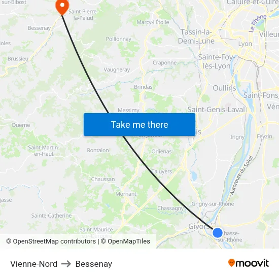 Vienne-Nord to Bessenay map