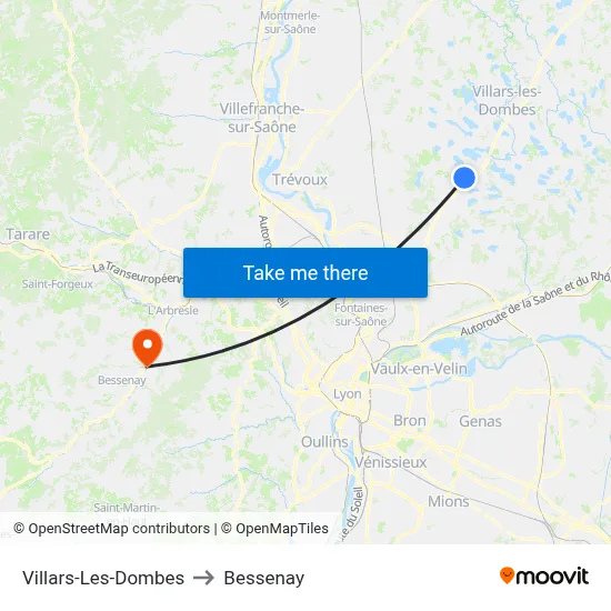Villars-Les-Dombes to Bessenay map