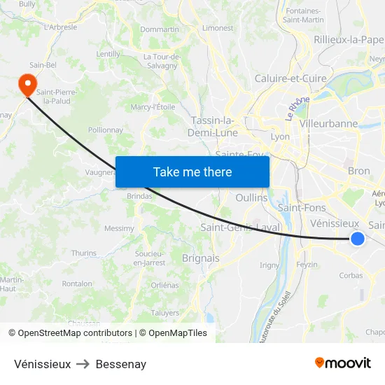 Vénissieux to Bessenay map