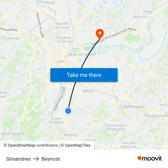 Simandres to Beynost map