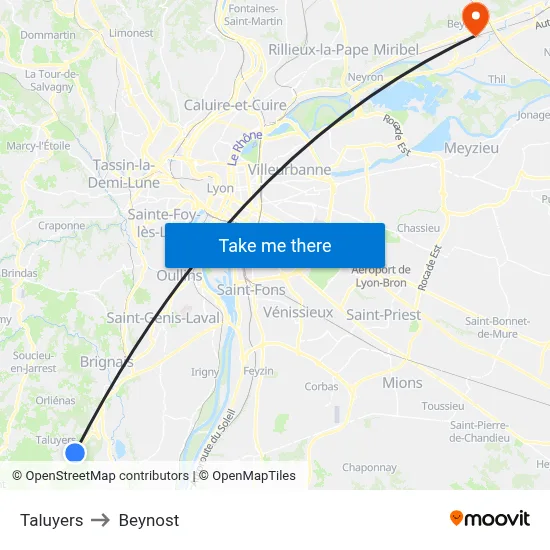 Taluyers to Beynost map