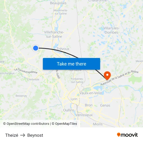 Theizé to Beynost map