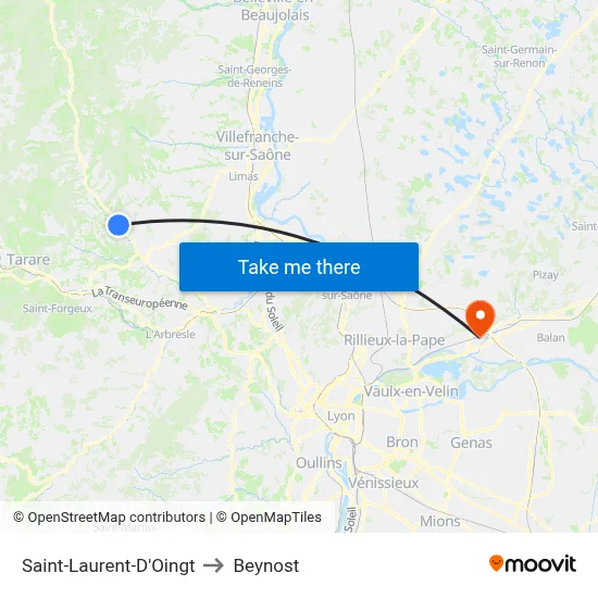 Saint-Laurent-D'Oingt to Beynost map