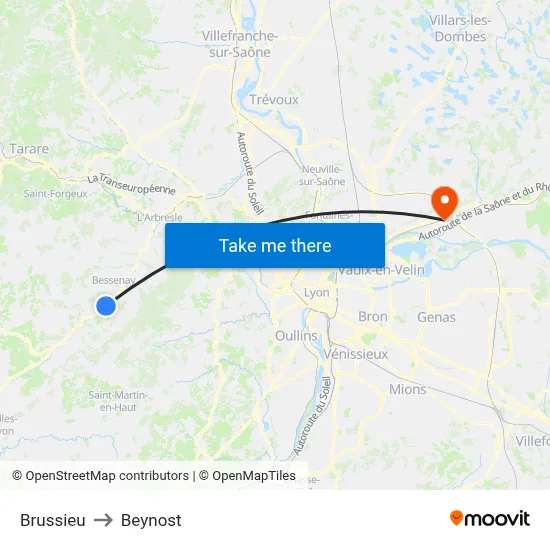 Brussieu to Beynost map