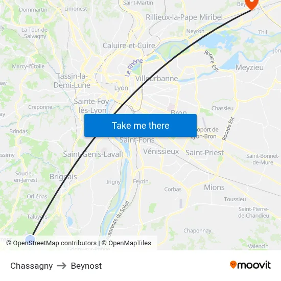 Chassagny to Beynost map