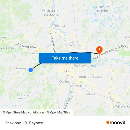 Chevinay to Beynost map