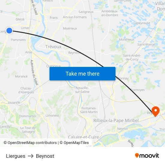 Liergues to Beynost map