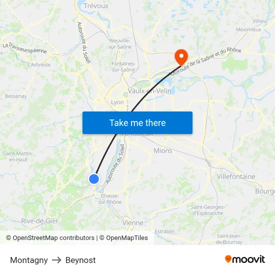 Montagny to Beynost map