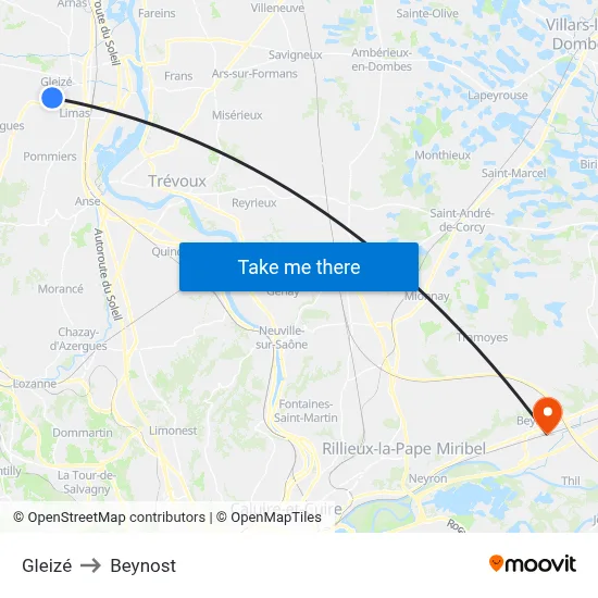 Gleizé to Beynost map
