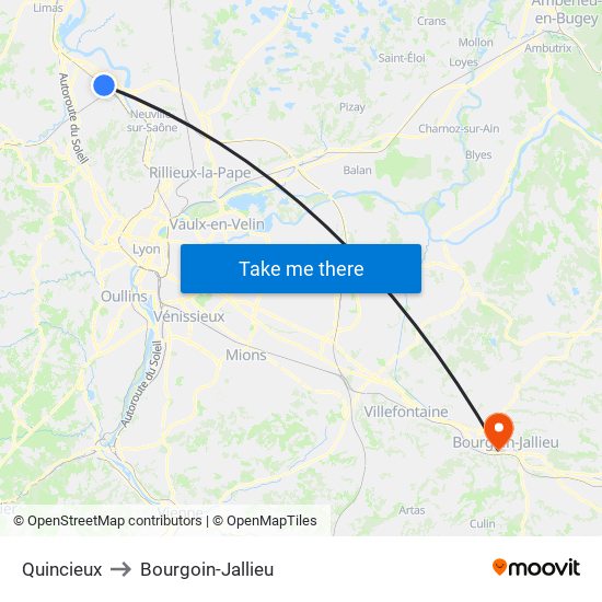 Quincieux to Bourgoin-Jallieu map