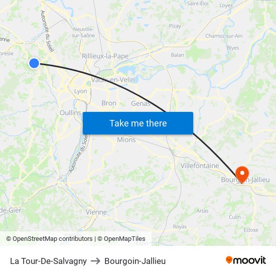 La Tour-De-Salvagny to Bourgoin-Jallieu map