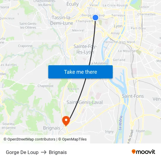 Gorge De Loup to Brignais map