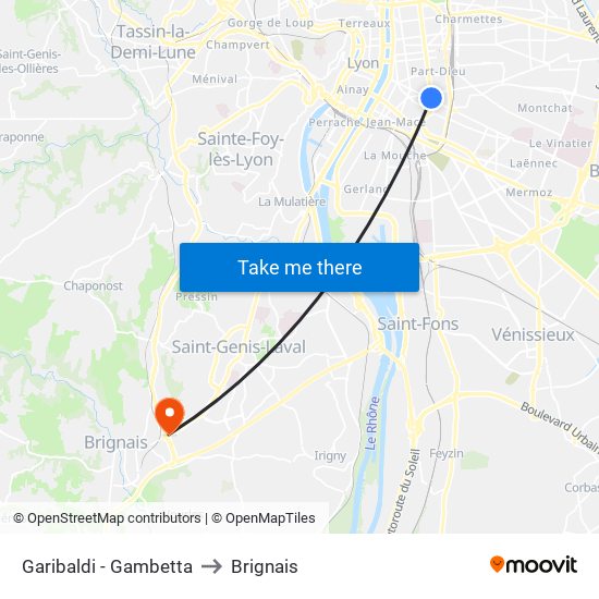 Garibaldi - Gambetta to Brignais map