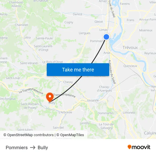 Pommiers to Bully map