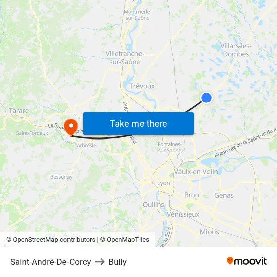 Saint-André-De-Corcy to Bully map