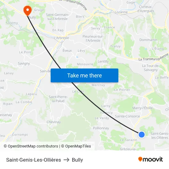 Saint-Genis-Les-Ollières to Bully map
