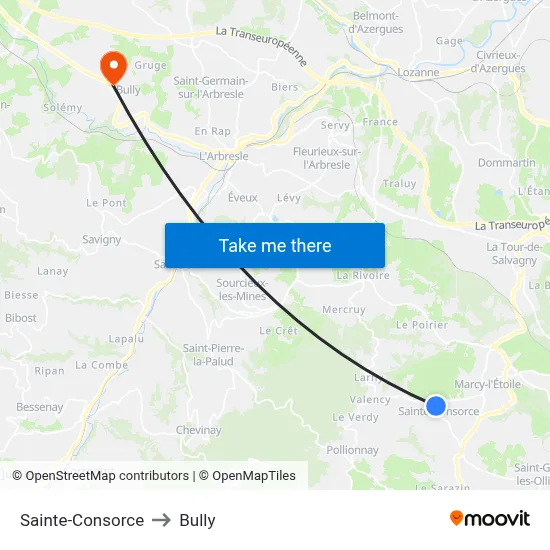Sainte-Consorce to Bully map