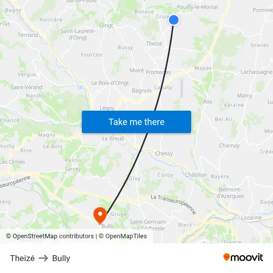 Theizé to Bully map