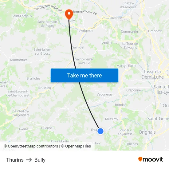 Thurins to Bully map