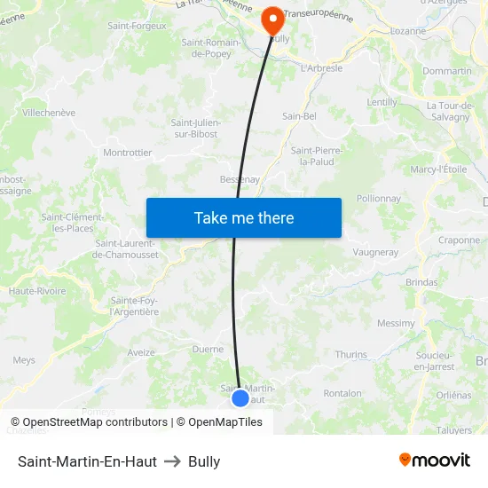 Saint-Martin-En-Haut to Bully map