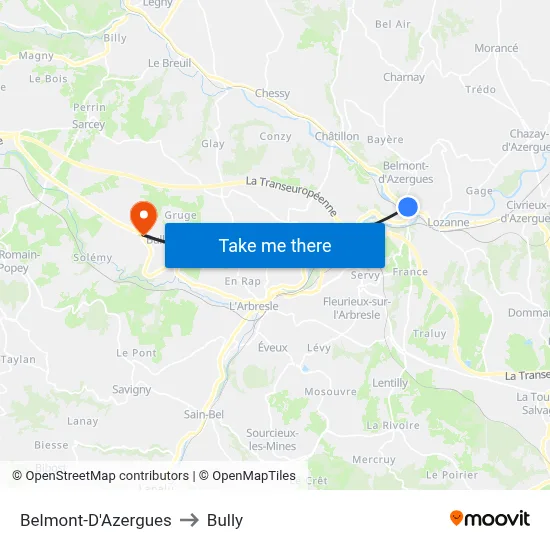 Belmont-D'Azergues to Bully map