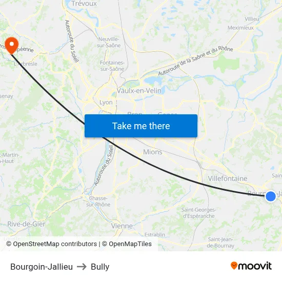 Bourgoin-Jallieu to Bully map