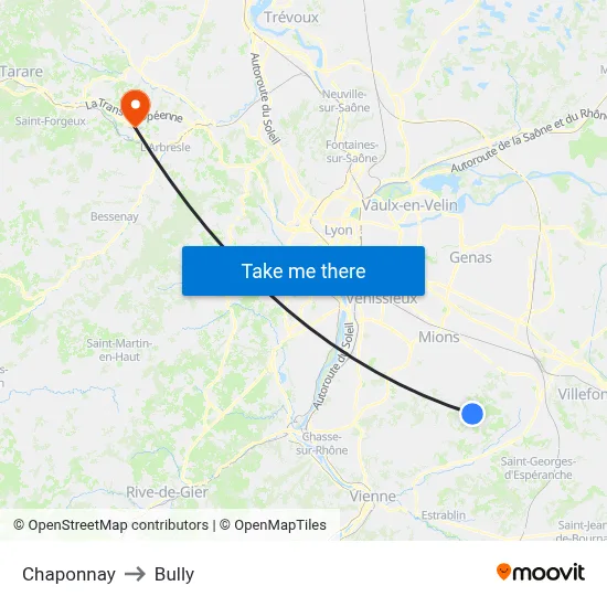 Chaponnay to Bully map