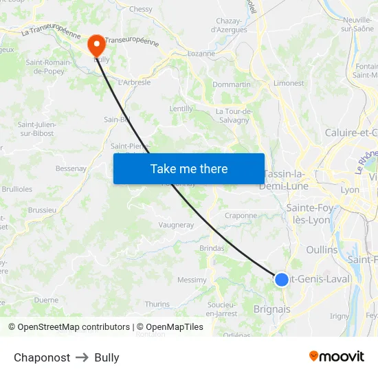 Chaponost to Bully map