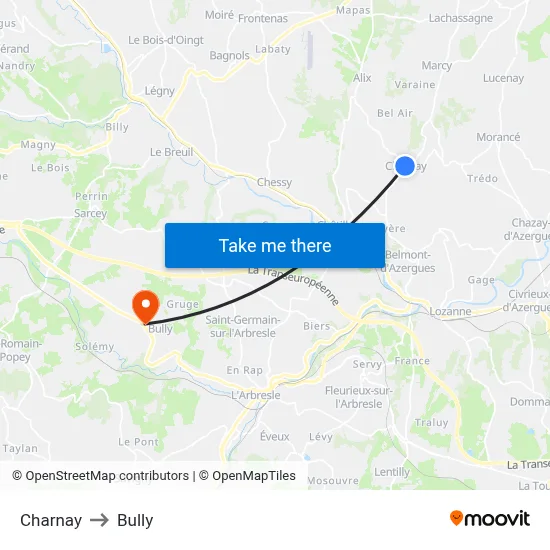 Charnay to Bully map