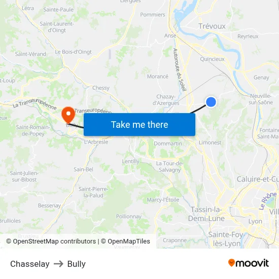 Chasselay to Bully map