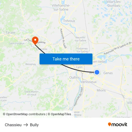 Chassieu to Bully map